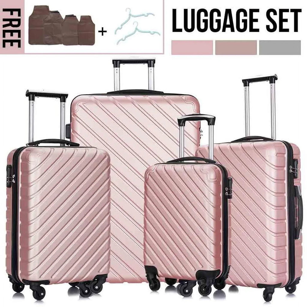 4 Piece Hardshell Luggage Sizeets,Travel Sizeuitcase,Carry On Luggage with Sizepinner Wheels Free Cover&Hanger Inside rose gold