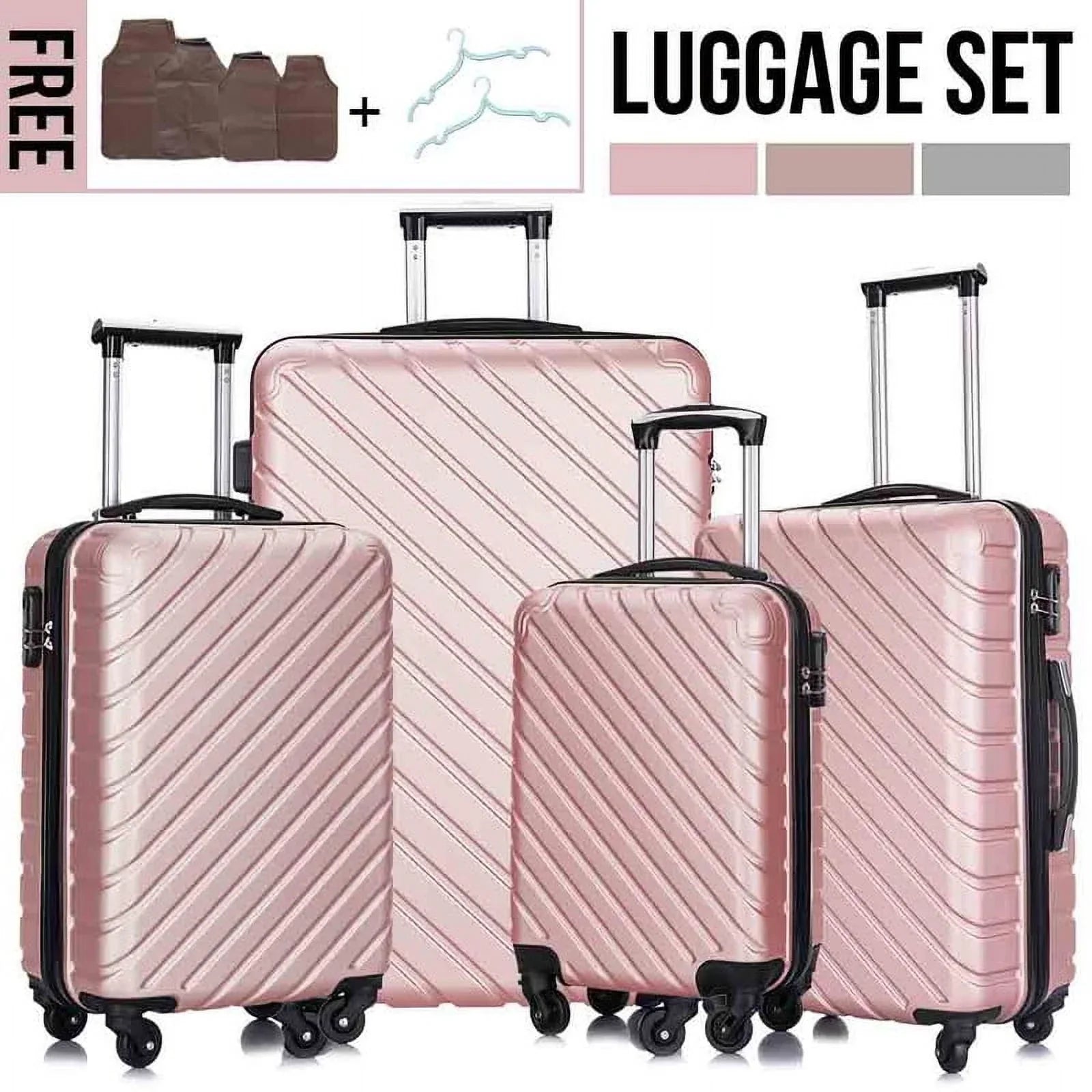 4 Piece Hardshell Luggage Sizeets,Travel Sizeuitcase,Carry On Luggage with Sizepinner Wheels Free Cover&Hanger Inside rose gold