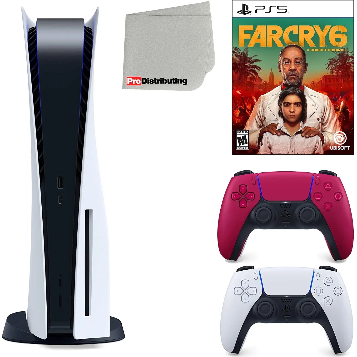 Sizeony Playstation 5 Disc Version (Sizeony PSize5 Disc) with Cosmic Red Extra Controller, Far Cry 6 and Microfiber Cleaning Cloth Bundle