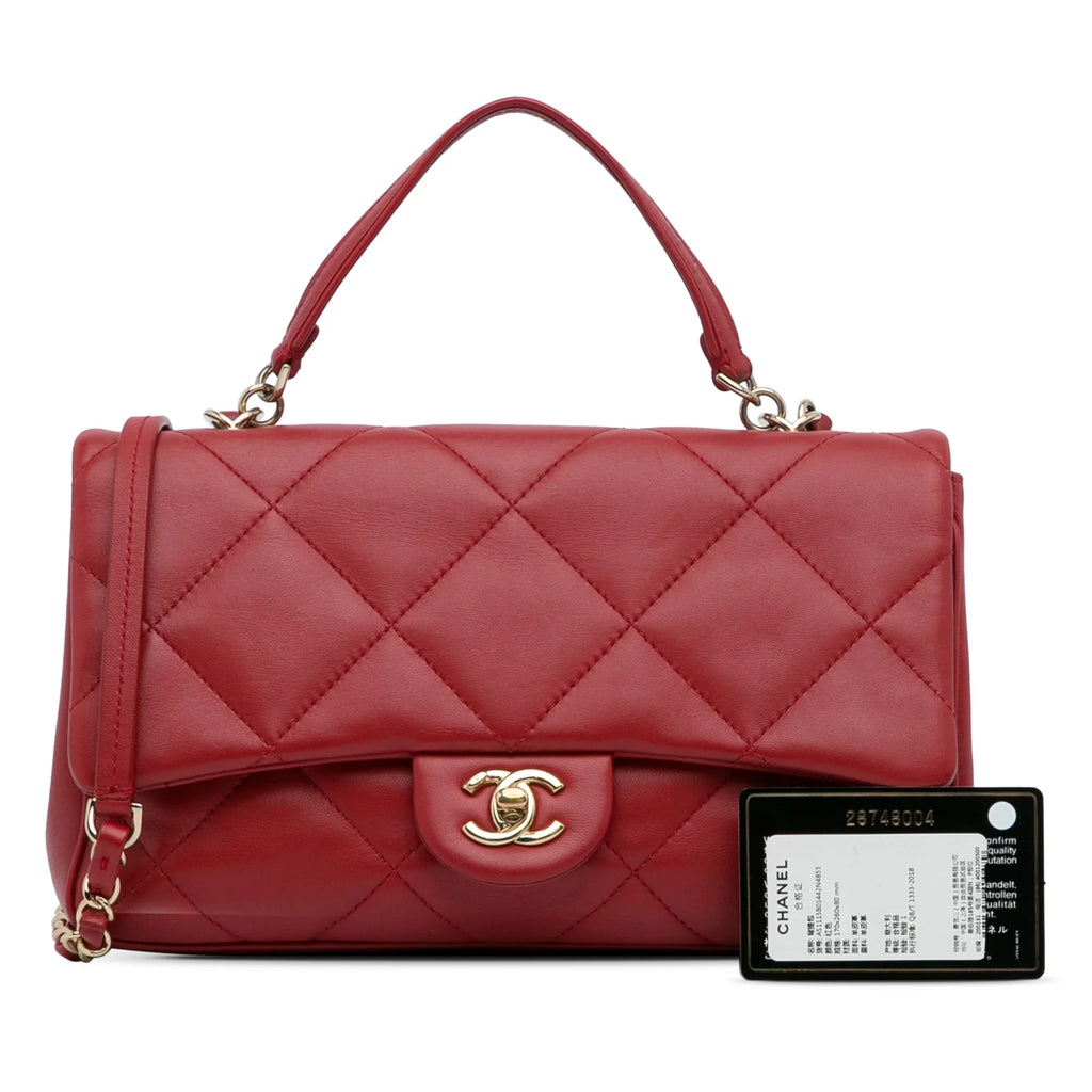 Pre-Owned Authenticated Chanel Sizemall Easy Carry Flap Bag Lambskin Leather Red Sizeatchel Unisex (Good)