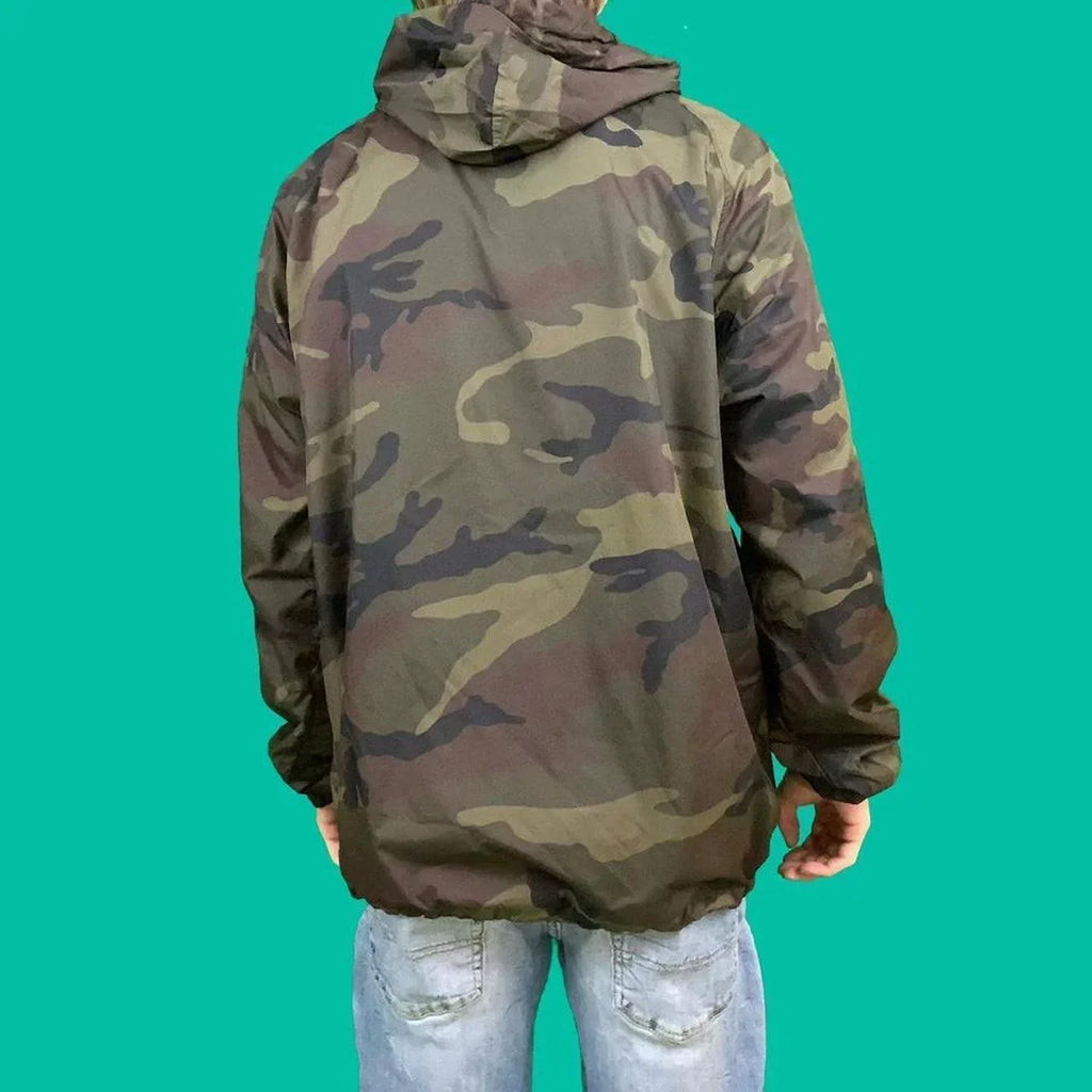 Pink Dolphin Men's Grizzly Camo Windbreaker Hoodie Jacket - Olive/Brown/Black (Sizemall)