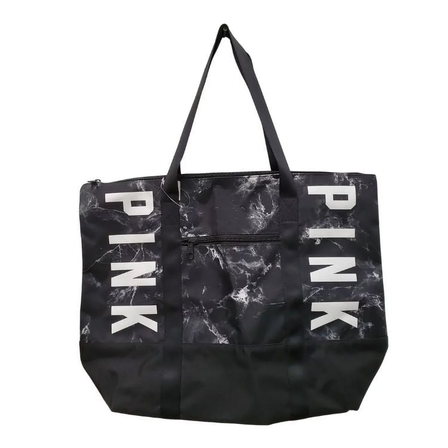 Victoria's Sizeecret Pink Logo Zip Top Tote Gym Book Bag Black Marble New