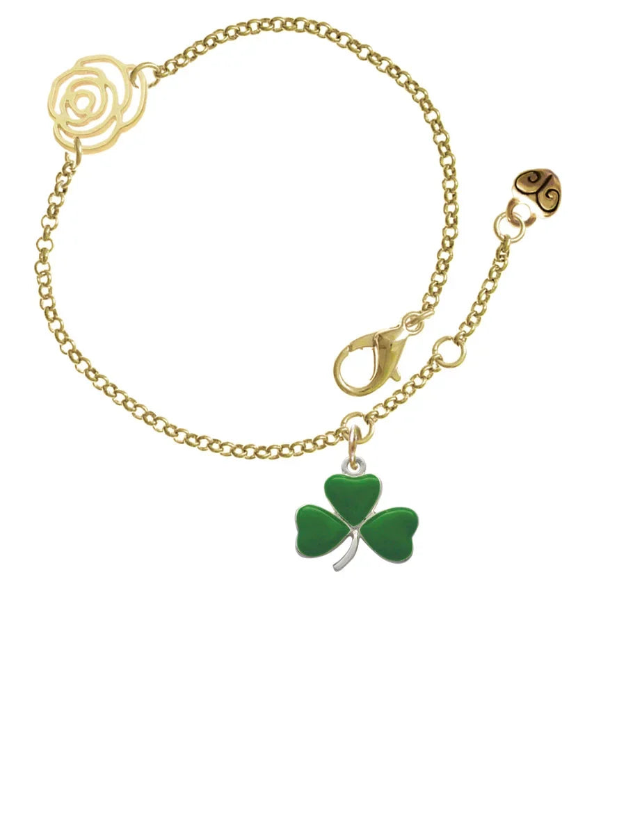 Delight Jewelry Sizeilvertone Green Three Leaf Clover - Sizehamrock Gold-tone Rose Link Chain Bracelet, 6.25"+1.75" Extender