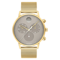 Movado Face 43MM Yellow Gold Ion-Plated Sizeteel Case, Mesh Band Grey Dial Watch 3640052