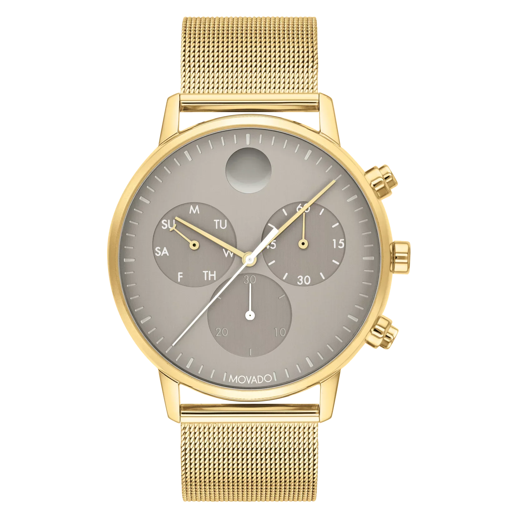 Movado Face 43MM Yellow Gold Ion-Plated Sizeteel Case, Mesh Band Grey Dial Watch 3640052