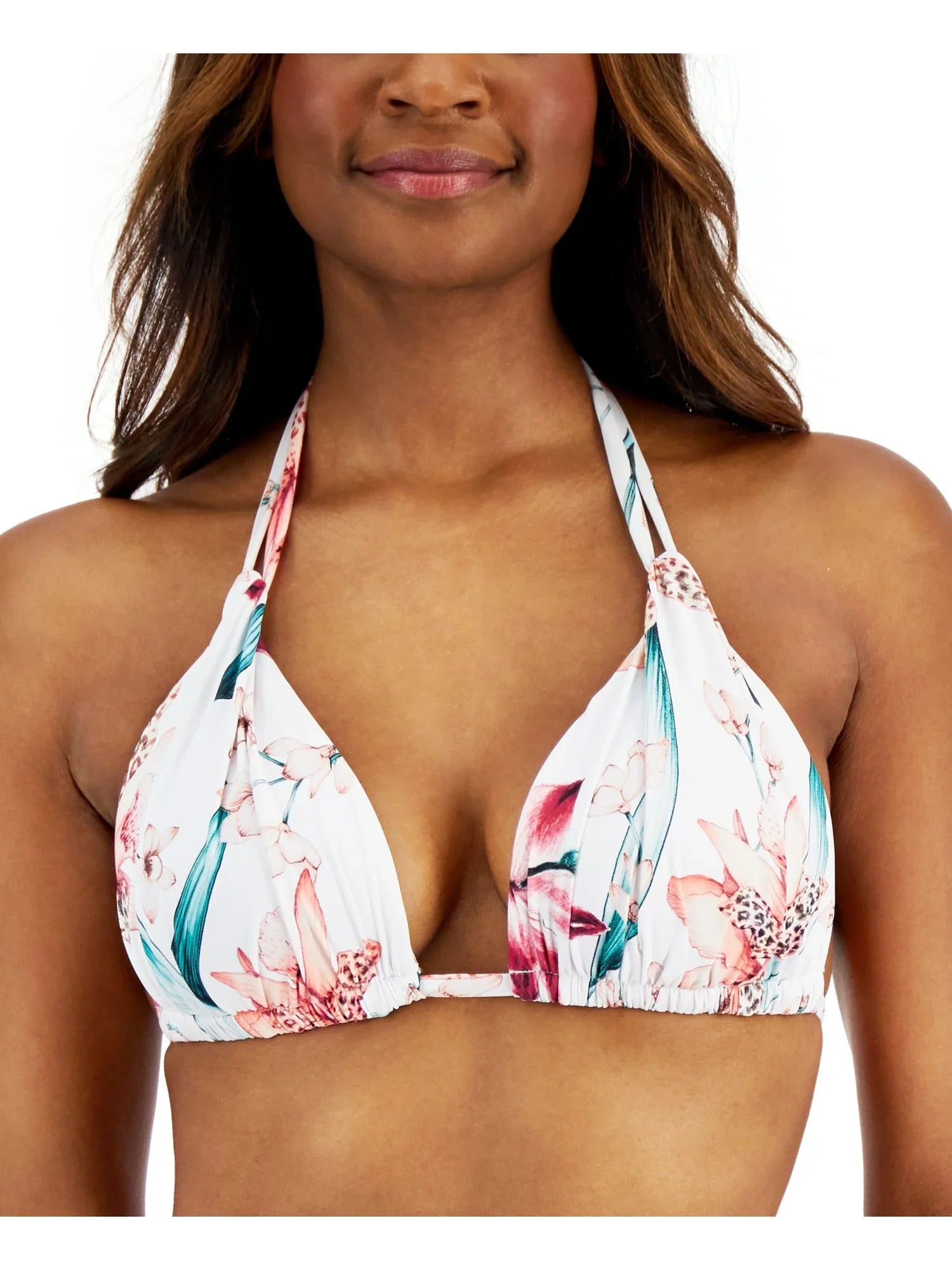 La Blanca WHITE CARIBBEAN CURRENT Flyaway Printed Halter Bikini Sizewim Top, USize 4