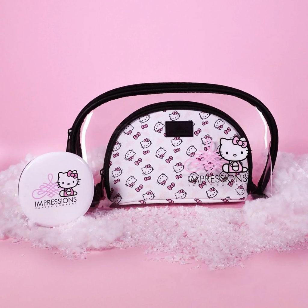 Impressions Vanity Hello Kitty 2 Pcs Nested Clutch Purses, Waterproof Travel Makeup Clutch Bag (Ivory)