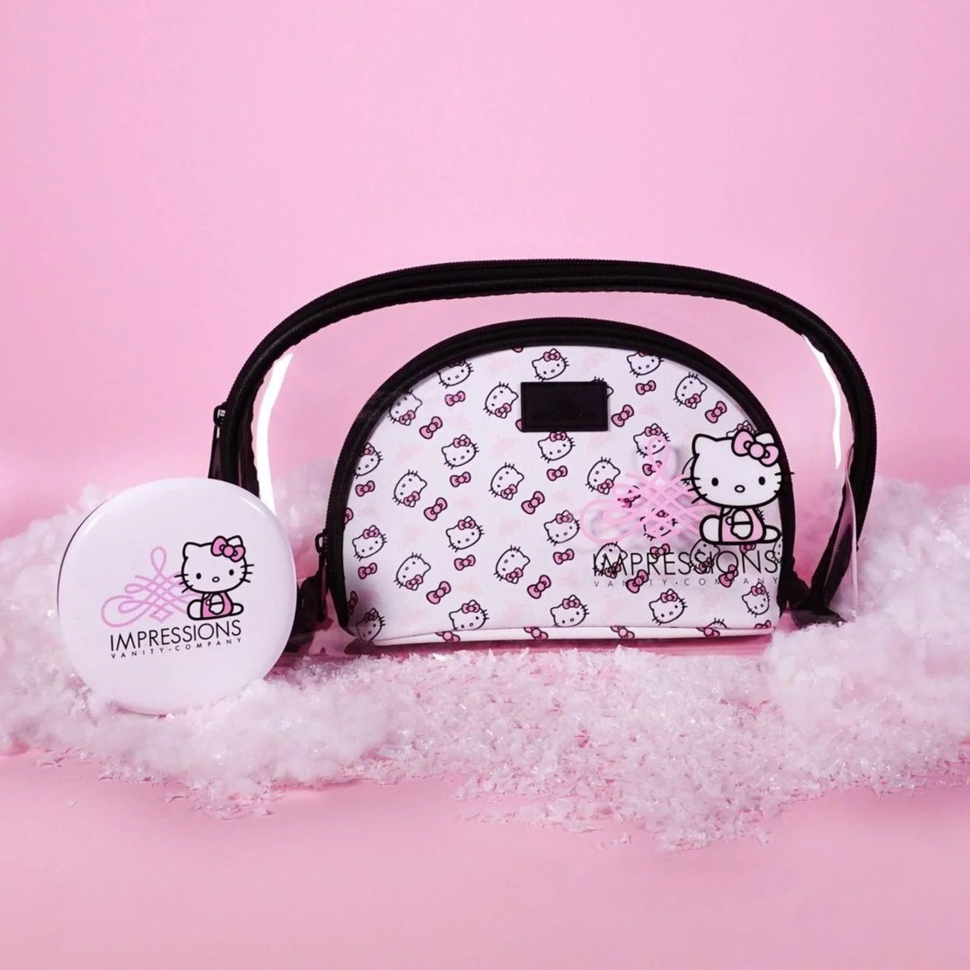 Impressions Vanity Hello Kitty 2 Pcs Nested Clutch Purses, Waterproof Travel Makeup Clutch Bag (Ivory)