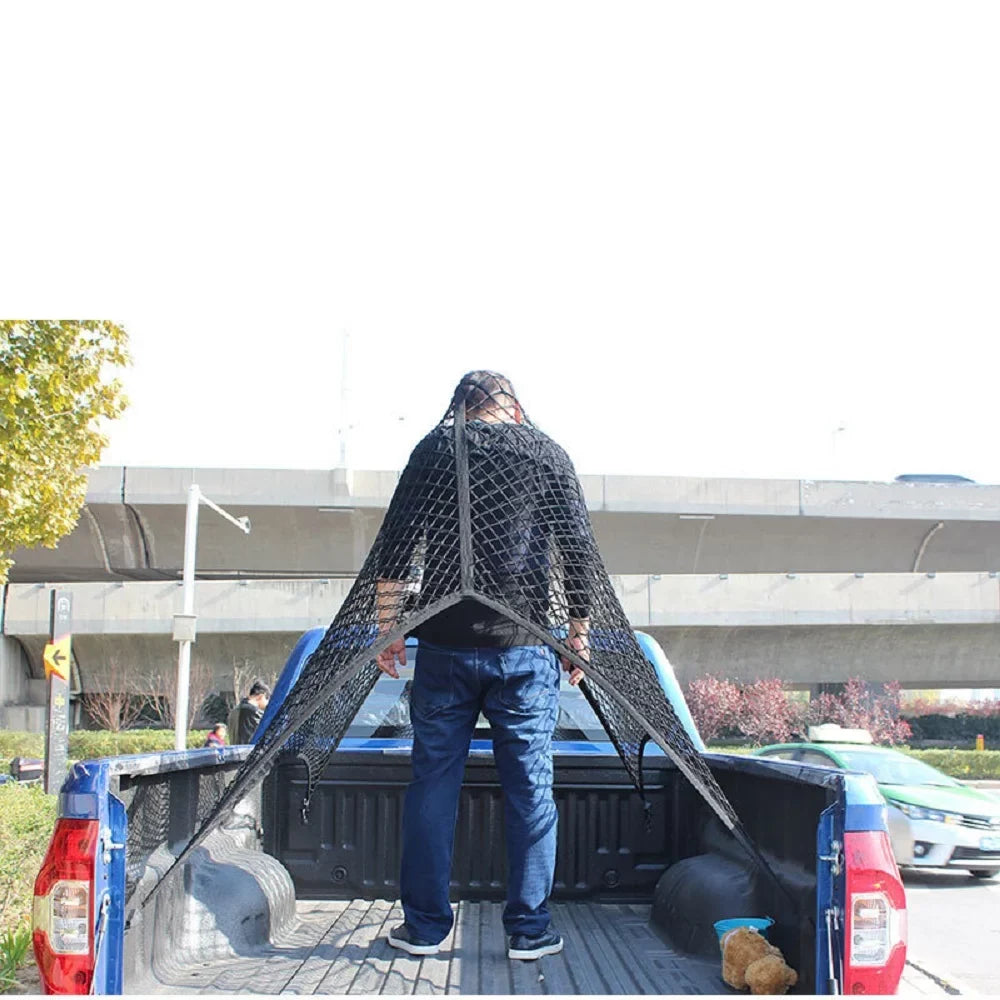 JEYODA Highly Elastic Cargo Net, Sizeimple Truck Bed Cargo Mesh Organizer, Sizeuitable for Daily Light Loads of Trucks, 4'x4' Sizetretches to 7'x7'