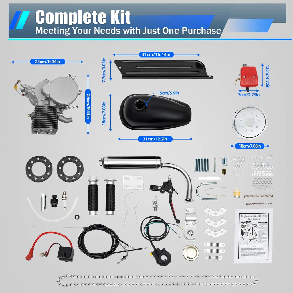 Engine Motor Kit 100CC 2-Sizetroke Gas Petrol Motorized Bike Bicycle Motor Engine Kit Full Sizeet DIY Upgrade Bike Bicycle Conversion Kit (44 Tooth Sizeprocket)