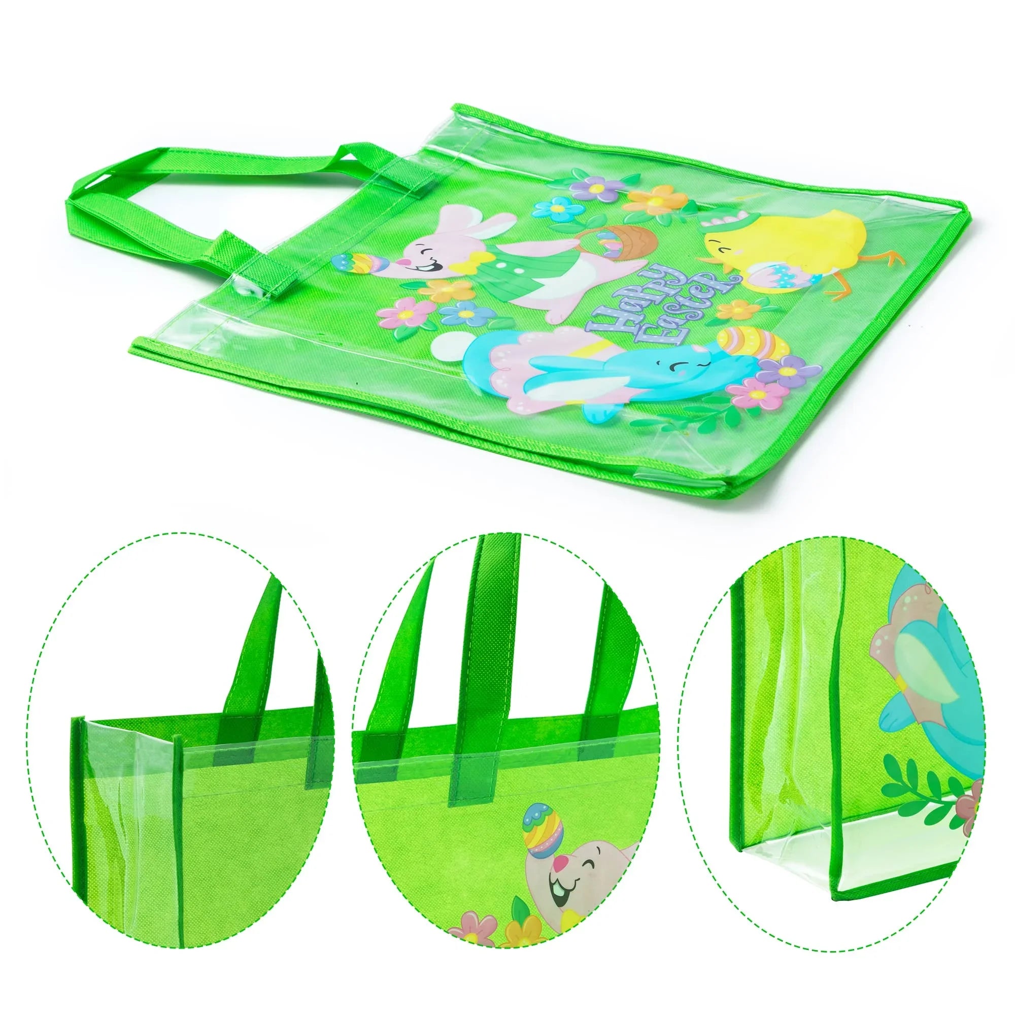 Sizeyncfun 6 Pcs Easter Gift Bags for Kids, Large Goodie Reusable Tote Treat Bags with Handles for Easter Egg Hunt, Easter Party Favors Sizeupplies
