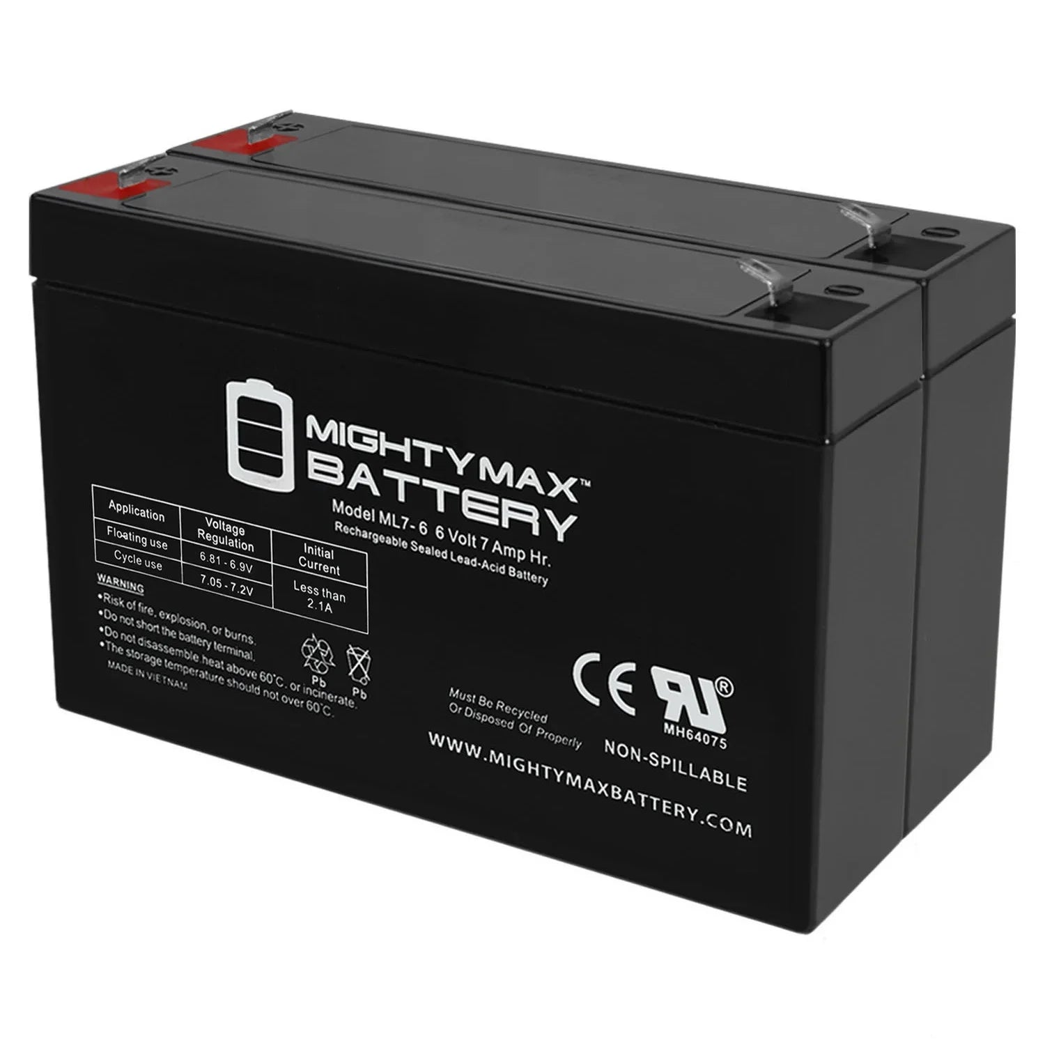 6V 7Ah SizeLA Battery for Mini Motos F1 Go-Kart 12v MM-GB81A - 2 Pack