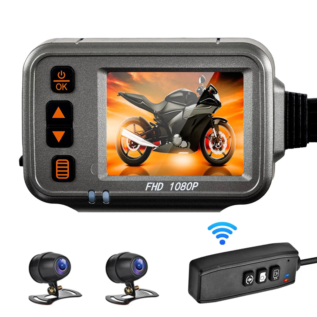 Walmeck Motorcycle Dash Cam,WiFi Dual 1080p Motorbike Camera ,120° Wide Angle,Parking Monitoring, Timed Recording After Flameout Full Body Waterproof Night Vision With 32G storage card