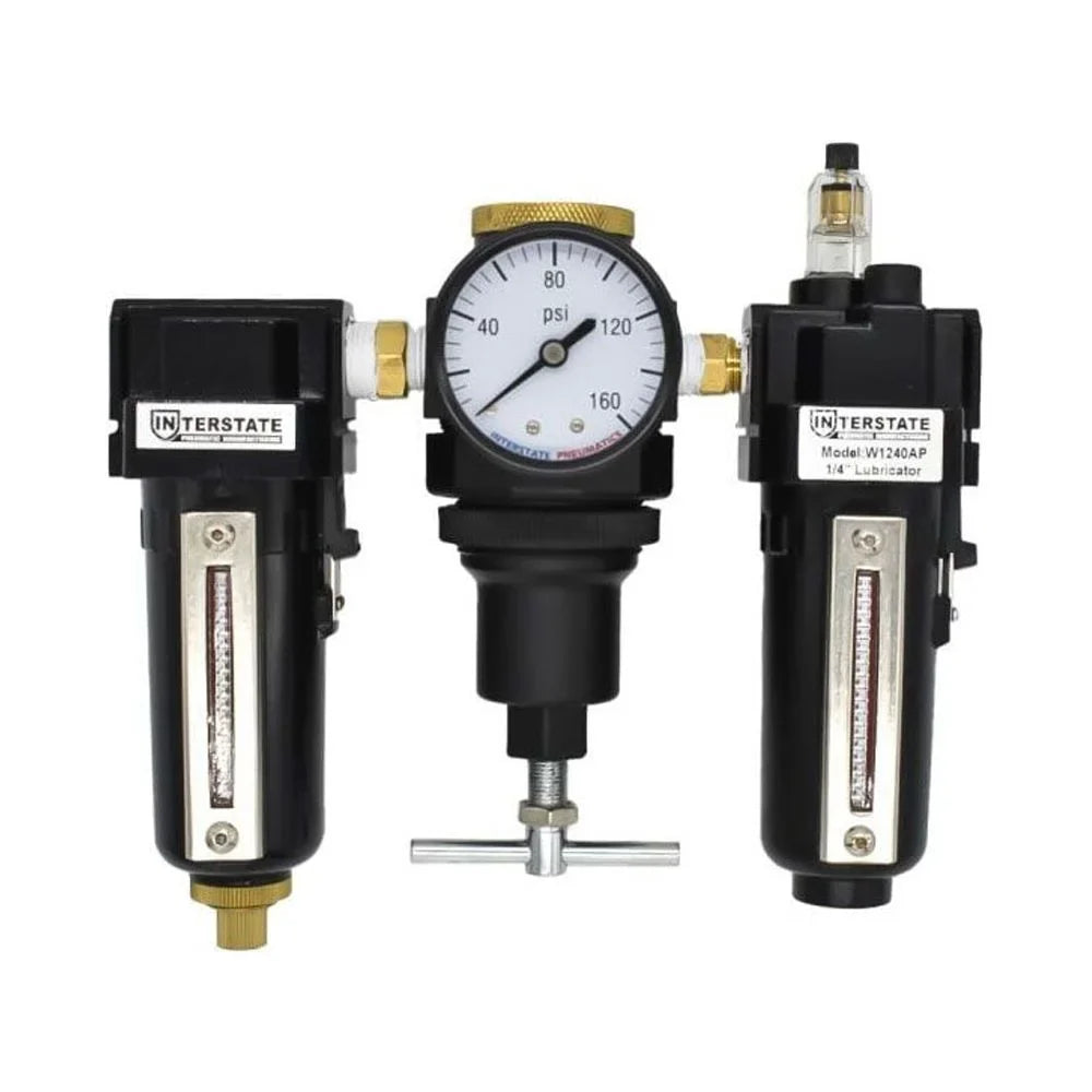 Interstate Pneumatics WC1081HDAG-250 1/2 Inch Large 'T' Handle Poly Bowl Filter Regulator Lubricator Integral Combo Made in USizeA.