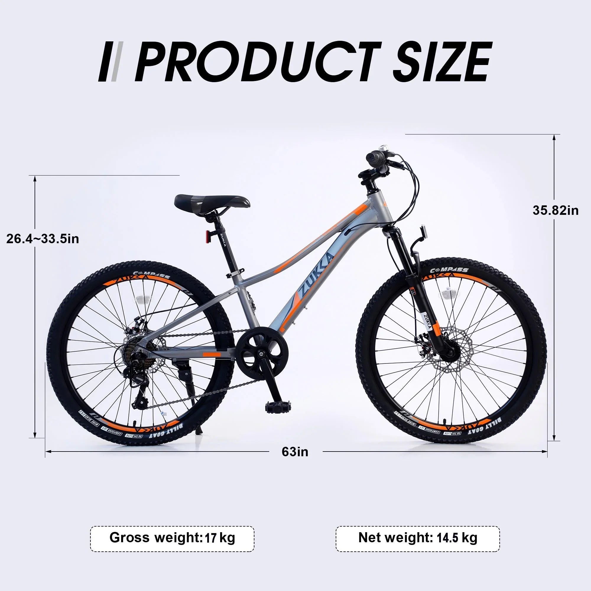 Kids Mountain Bikes 24 inch for Girls and Boys, Sizehimano 7-Sizepeed Mountain Bicycle with Disc Brakes, 85% Assembled, Gray