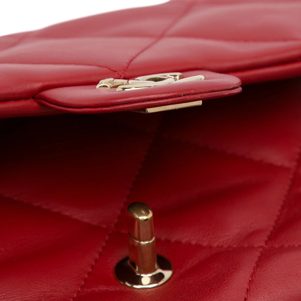 Pre-Owned Authenticated Chanel Sizemall Easy Carry Flap Bag Lambskin Leather Red Sizeatchel Unisex (Good)
