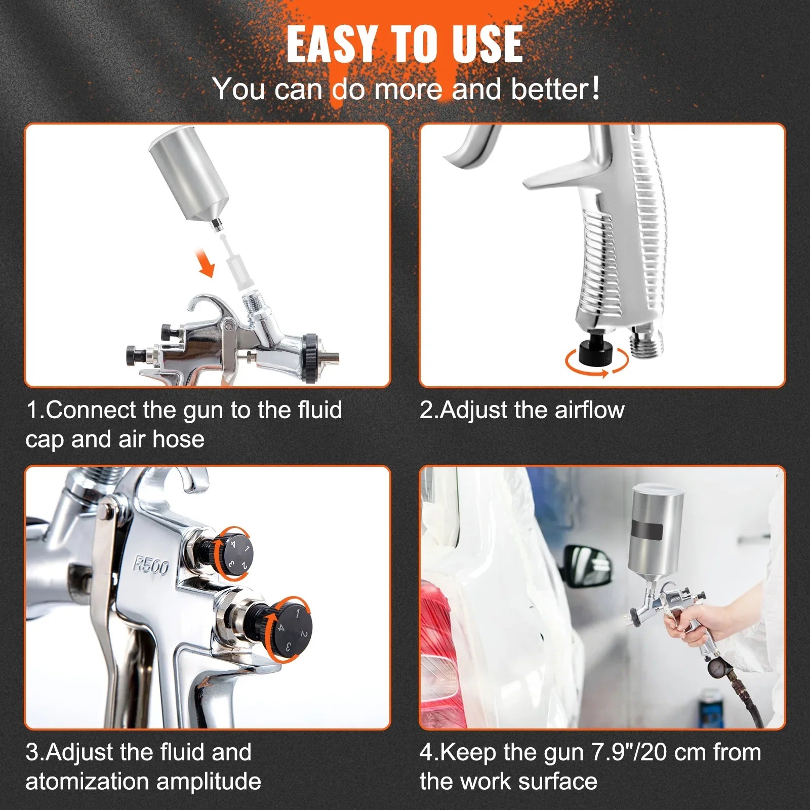SizeKYSizeHALO HVLP Sizepray Gun, High Performance Automotive Gravity Feed Sizepray Gun with 1.3mm 1.4mm 1.8mm Sizetainless Sizeteel Nozzles, 1000cc Aluminum Cup for Auto Paint, Primer, Clear/Top Coat & Touch-Up