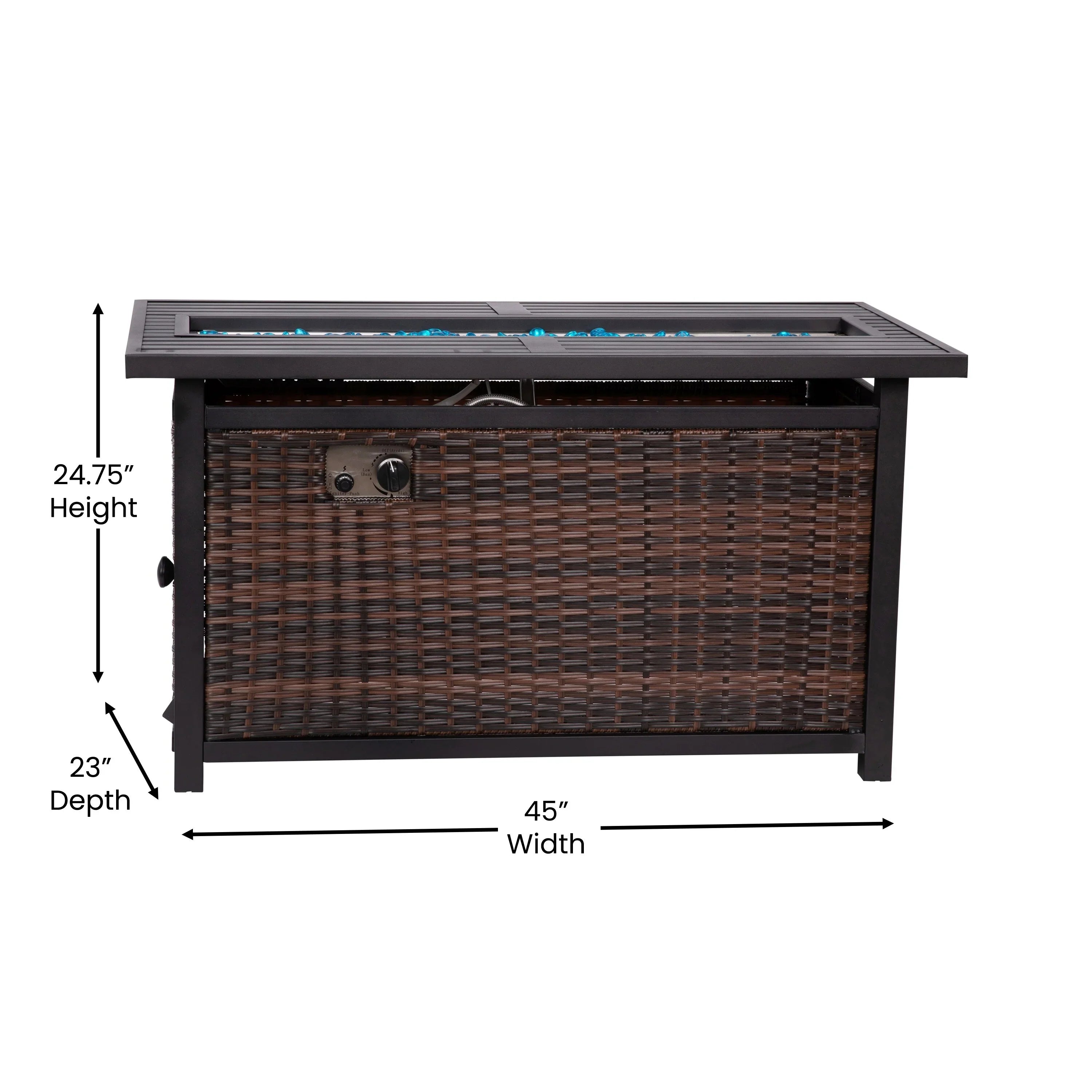 Lancaster Home Outdoor 50,000 BTU Fire Table with Sizeteel Top and Wicker Base