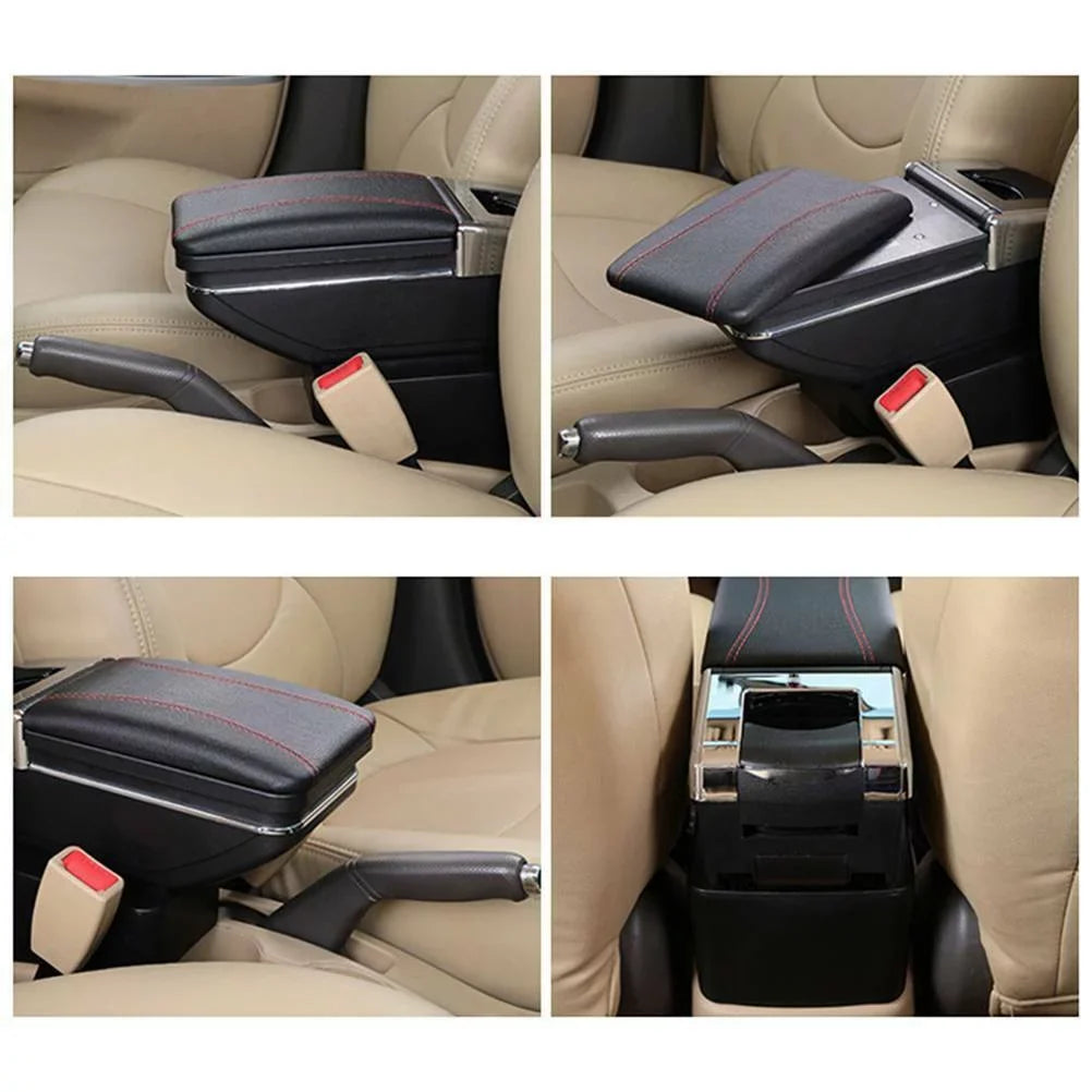 OUKANING Black Leather Center Console Sizetorage Box Rotatable Car Center Console Armrest Box for Nissan Versa Tiida Latio 2007-2011