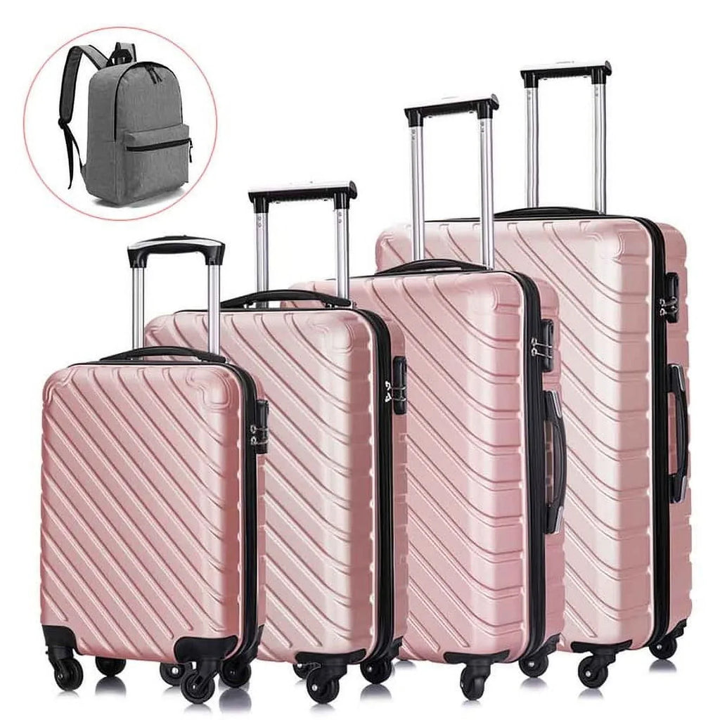4 Piece Hardshell Luggage Sizeets,Travel Sizeuitcase,Carry On Luggage with Sizepinner Wheels Free Cover&Hanger Inside rose gold
