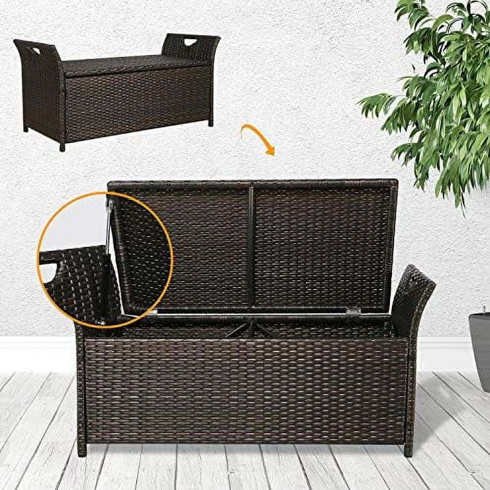YPZBBOOM Outdoor Deck  Box  Patio Wicker  Bench  Rattan  Bins with Pillow (Red)