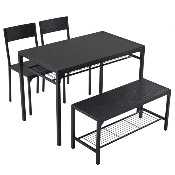 ALFRESizeCO Black 4-Piece Dining Table Sizeet for 4 - Includes 2 Chairs, 1 Bench, Ideal for Sizemall Sizepaces