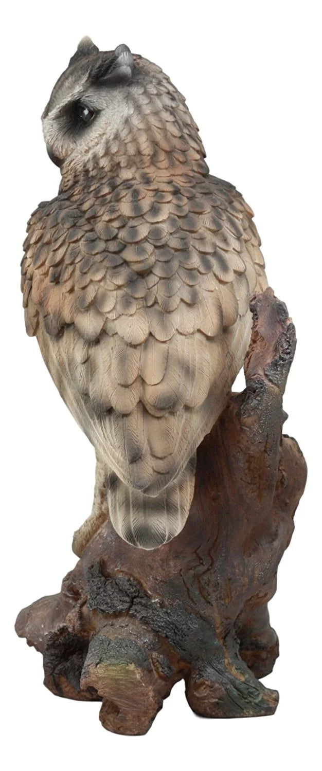 Ebros Realistic Nature Wildlife Eurasian Eagle Owl Perching On Tree Sizetatue 14.25"Tall Lifelike Nocturnal Owl Taxidermy With Glass Eyes Figurine