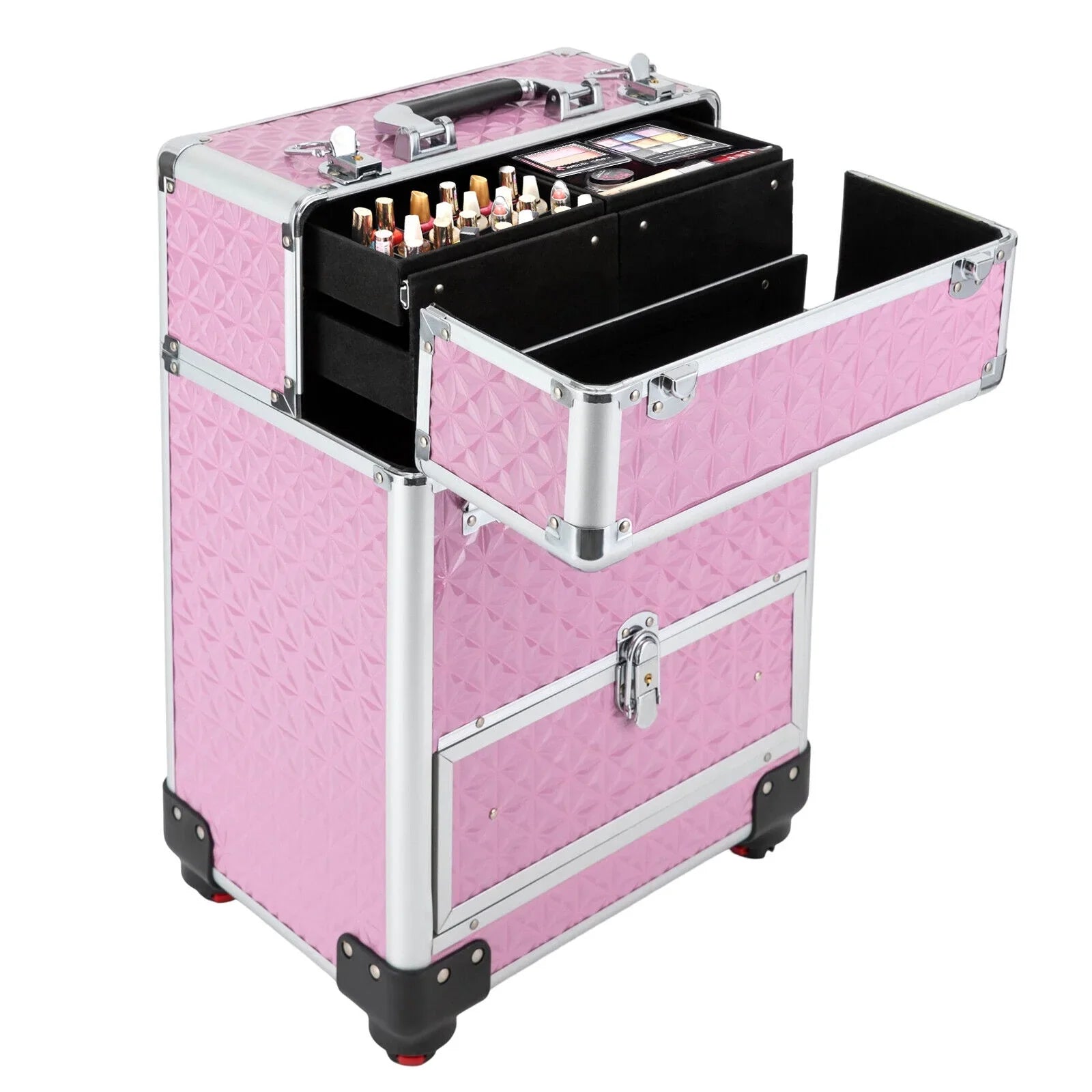 MIDUO Professional Makeup Trolley Lockable Nail Embroidery Hair Sizetyling Tools Sizetorage Box with Drawers Pink