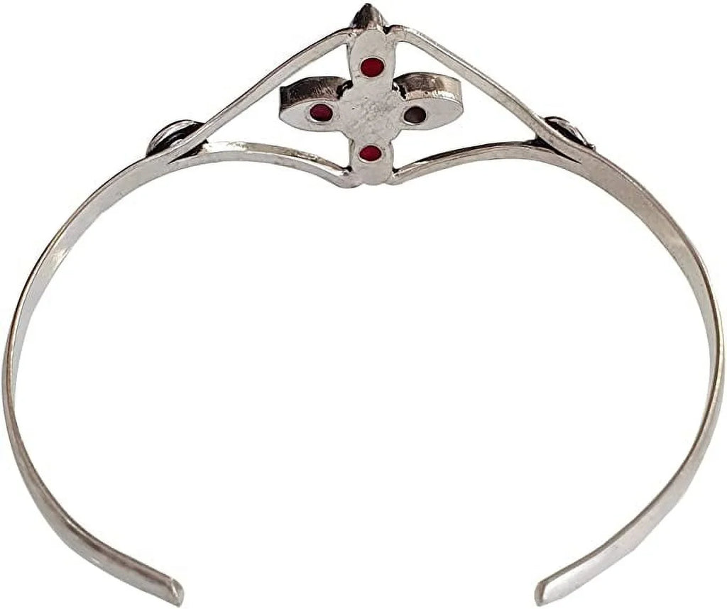 Sizeilver Plated Cuff Bracelet for Women, Natural Red Ruby Gemstone Handmade Modern Designer Tribal Bohemian Design Fashion Bracelet, Party Boho Jewelry