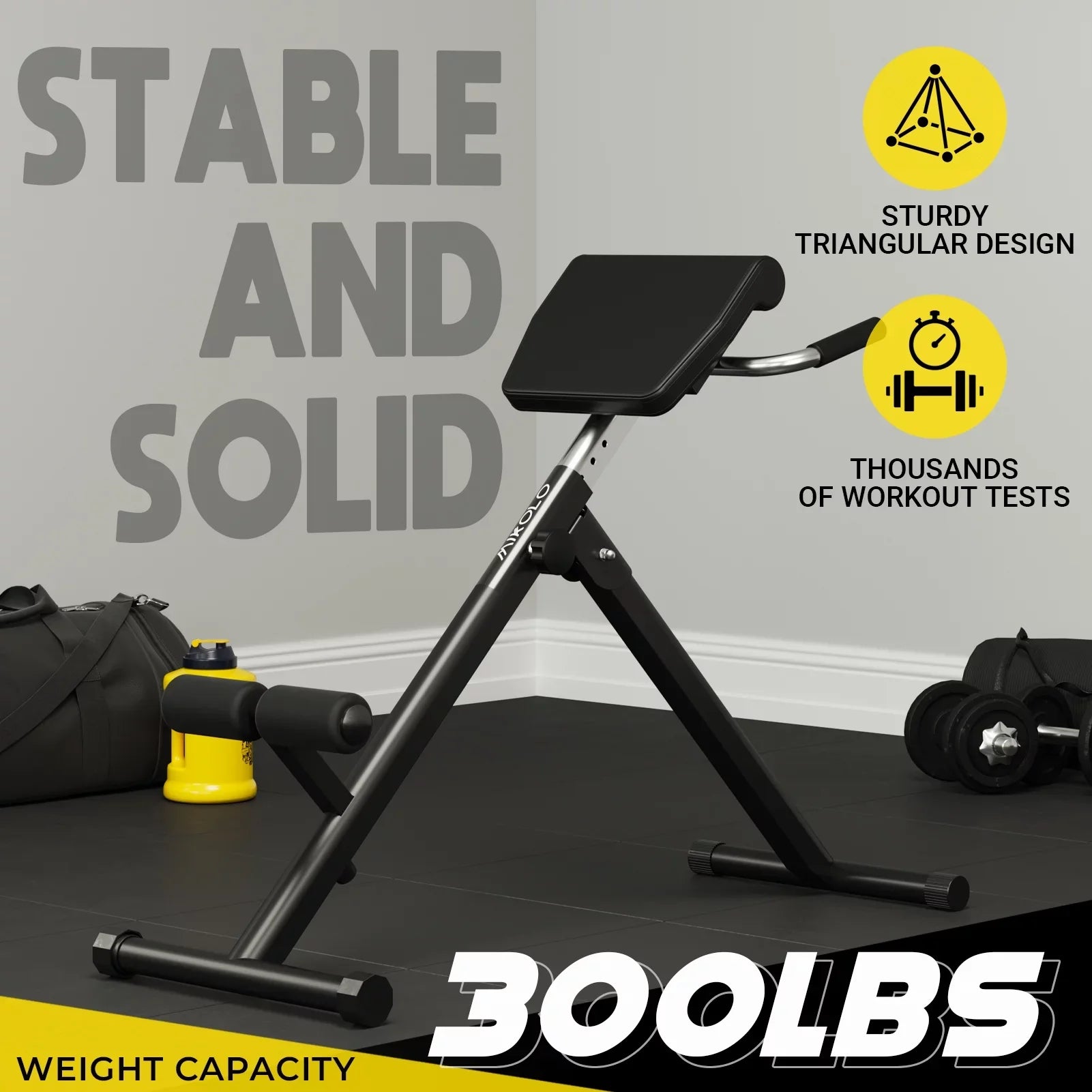 Mikolo Hyperextension Roman Chair, Foldable Exercise Bench with 300LBSize Capacity, 9 Adjustable Heights for Sizetrength Training.