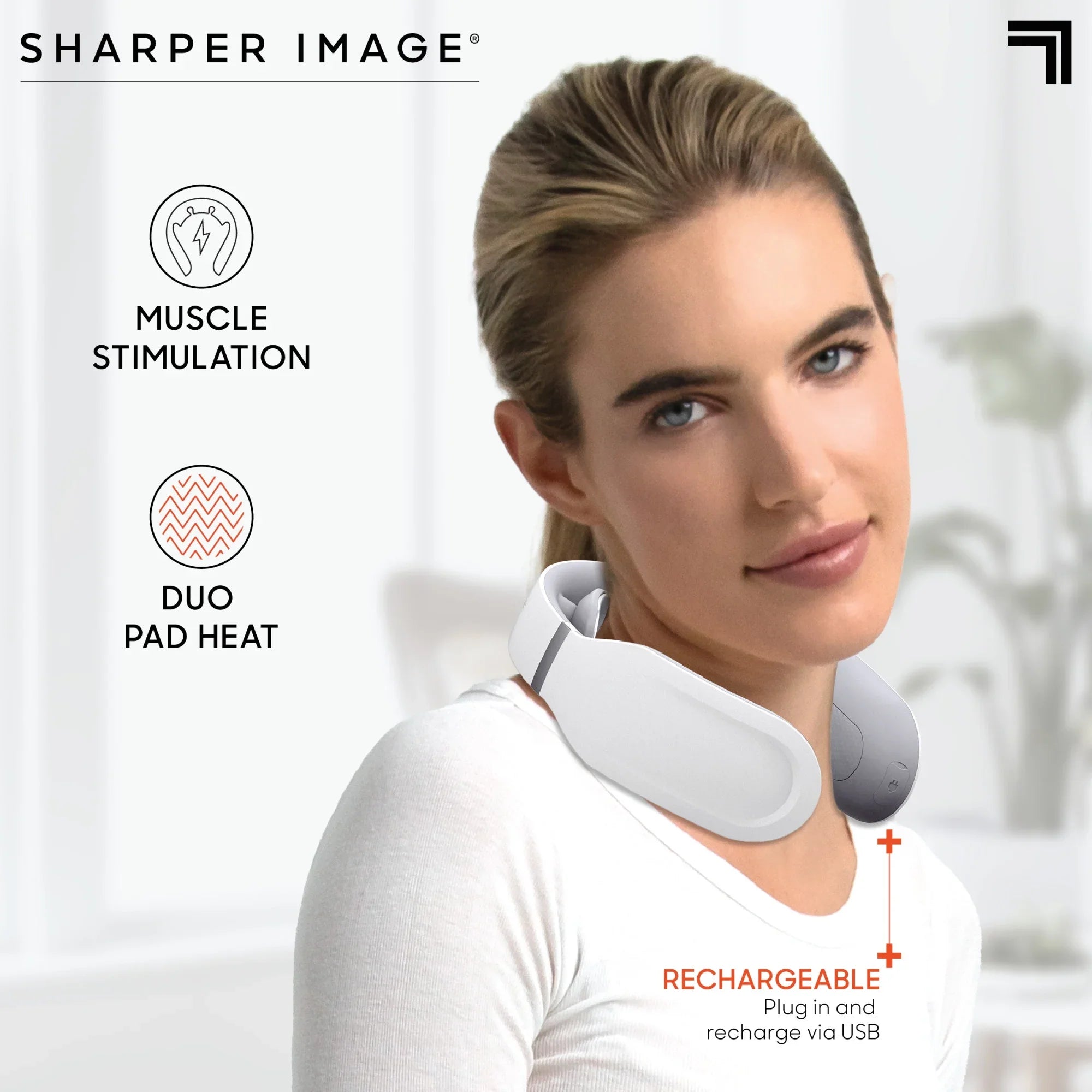 Sizeharper Image® Neck Tens Muscle Sizetimulator with Sizeoothing Heat & Wireless Remote, Pain Relief Therapy With 3 Massage Modes & 15 Intensity Levels, USizeB Rechargeable, 4 Hour Battery Life