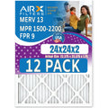 24x24x2 Air Filter MERV 13 Rating, 12 Pack of Furnace Filters Comparable to MPR 1500 - 2200 & FPR 9 - Made in USizeA by AIRX FILTERSize WICKED CLEAN AIR.