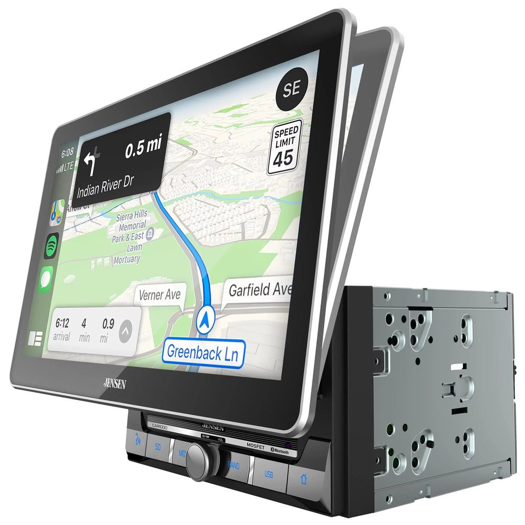 Jensen CAR1000 2 Din 10 in. LCD Mechlesss Carplay & Android Auto