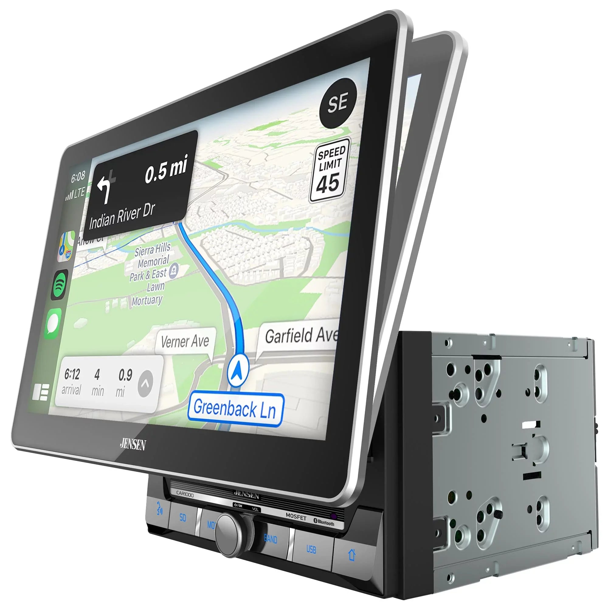 Jensen CAR1000 2 Din 10 in. LCD Mechlesss Carplay & Android Auto