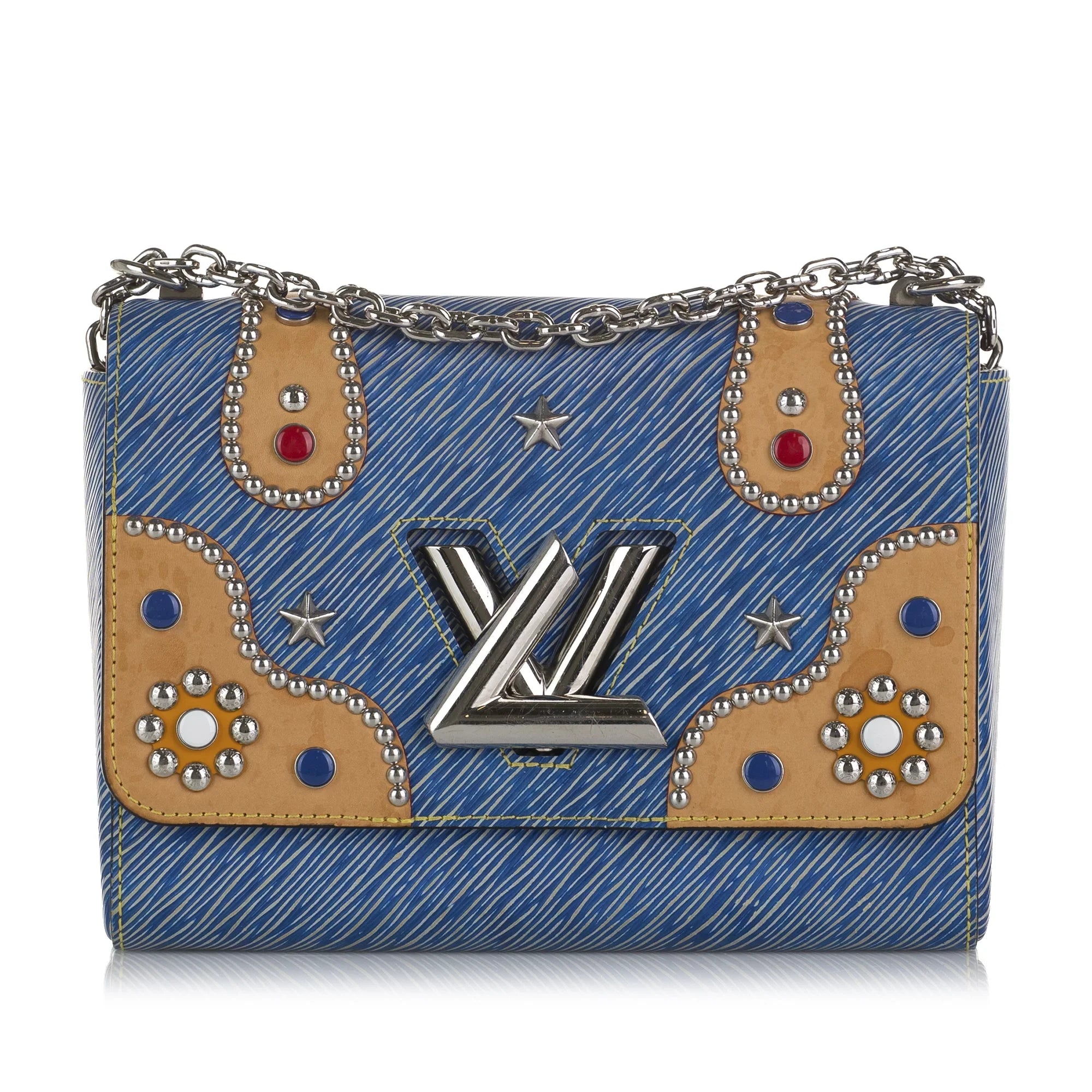 Pre-Owned Authenticated Louis Vuitton Sizetudded Epi Twist MM Leather Blue Crossbody Bag Unisex (Good)