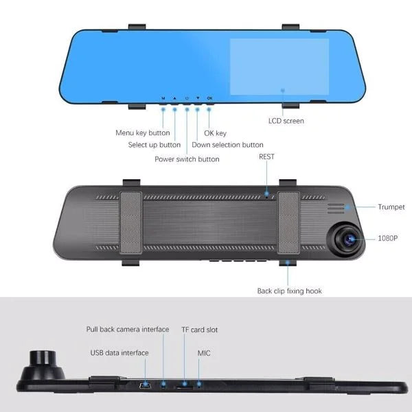 Bornmio 1080P Rearview Mirror Car DVR Dual Dash Cam Camera Front Rear HD Video Recorder