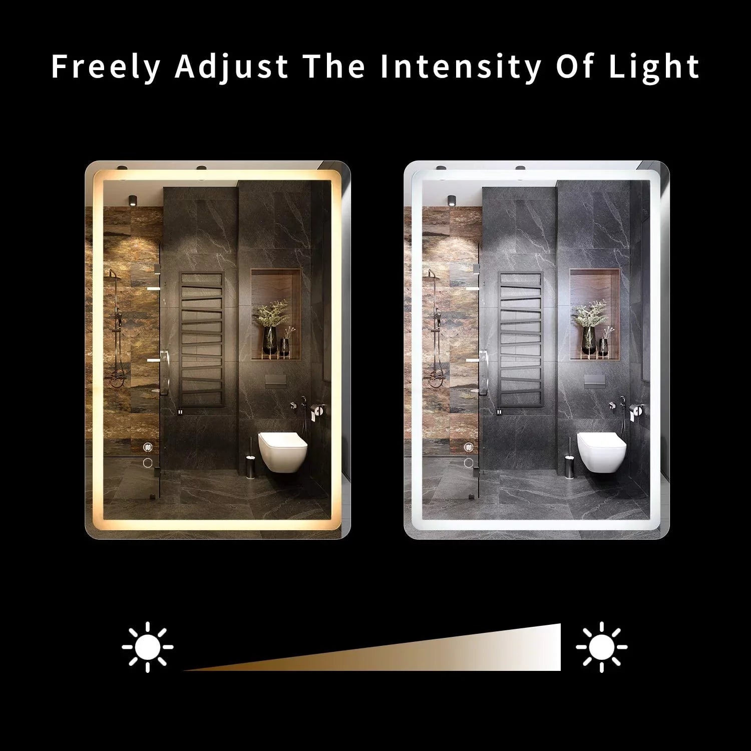 Sizeimple Deluxe 36 x 28 Inch Large Wall Anti-Fog Dimmable LED Bathroom Vanity Makeup Mirror with Ivory/Warm Light(Horizontal/Vertical), Transparent