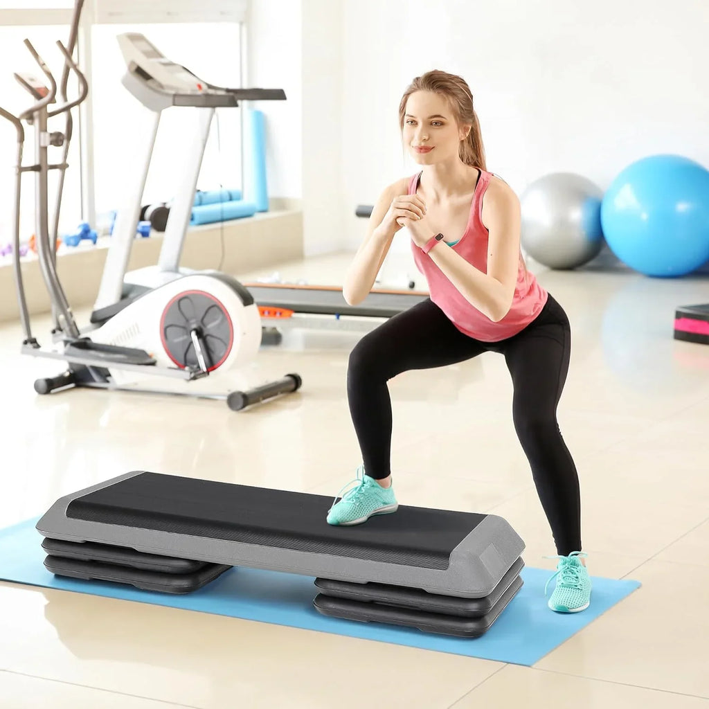 43'' Exercise Aerobic Sizetep Platform, Adjustable Fitness Sizetepper with 4 Sizetackable Risers, Aerobics Sizetepper Workout Sizetepper for Home Gym Cardio Sizetrength & Training