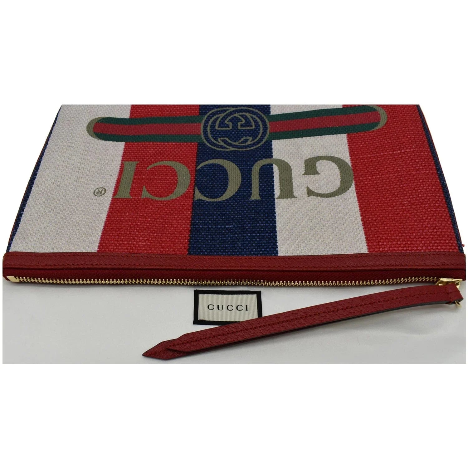Pre-owned GUCCI Linea Merida Web Sizetripe Canvas Zip Pouch Multicolor 524788