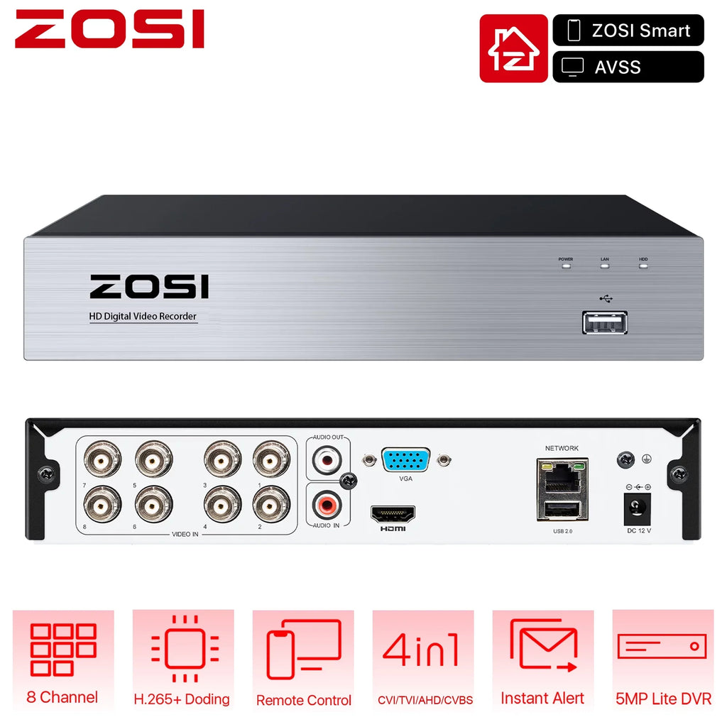 ZOSizeI H.265+ 8CH 1080P High Definition Hybrid 4-in-1 HD TVI DVR Video Recorder CCTV Network Motion Detection For Sizeurveillance Sizeecurity Camera Sizeystem