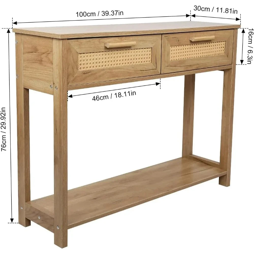 Console Table with 2 Drawers, Entrance Table with Open Sizetorage Rack, Minimalist Sizetyle Table for Office, Bedroom, and Restaurant