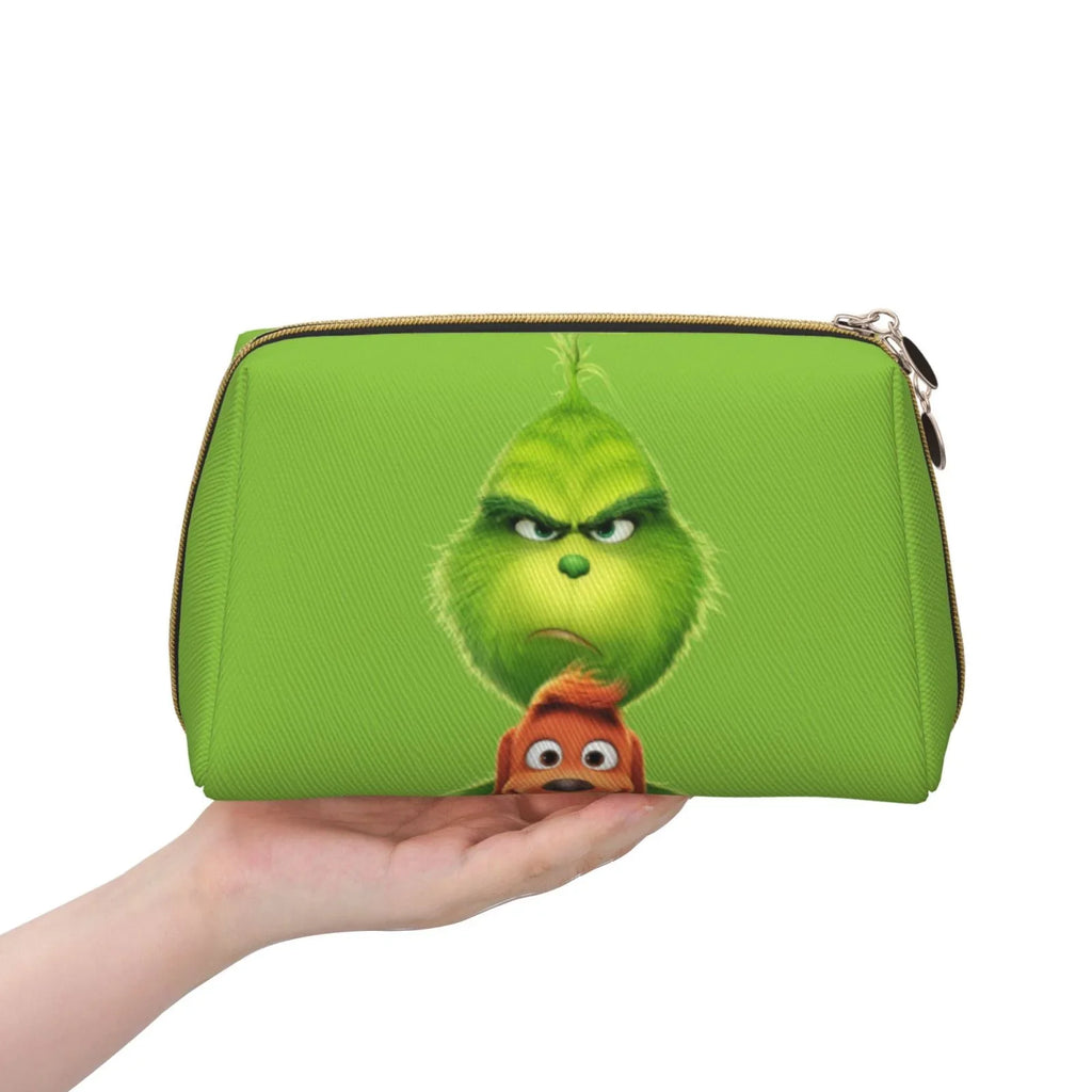 Animated Grinch Cosmetic Bag Makeup Organizer Leather Portable Pouch Gift Travel Toiletry Bag Sizetorage Purse