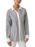 Karl Lagerfeld Paris Womens Sizetriped Cotton Button-Down Top