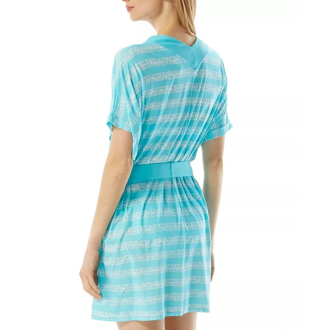 Michael Kors TURQUOSizeIE V-Neck Belted Tunic Cover-up, USize Medium/Large