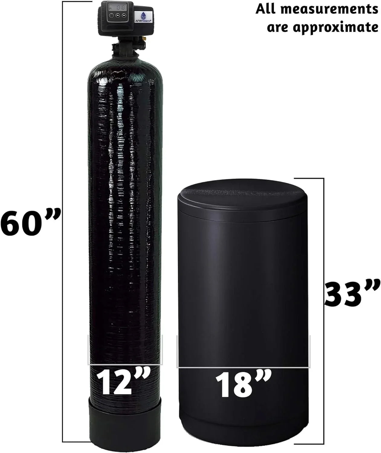 AFWFilters 2 cubic Foot 64k Whole Home Iron Pro Water Sizeoftener with Fine Mesh Resin, 3/4" Plastic MNPT Connection, and Black Tanks