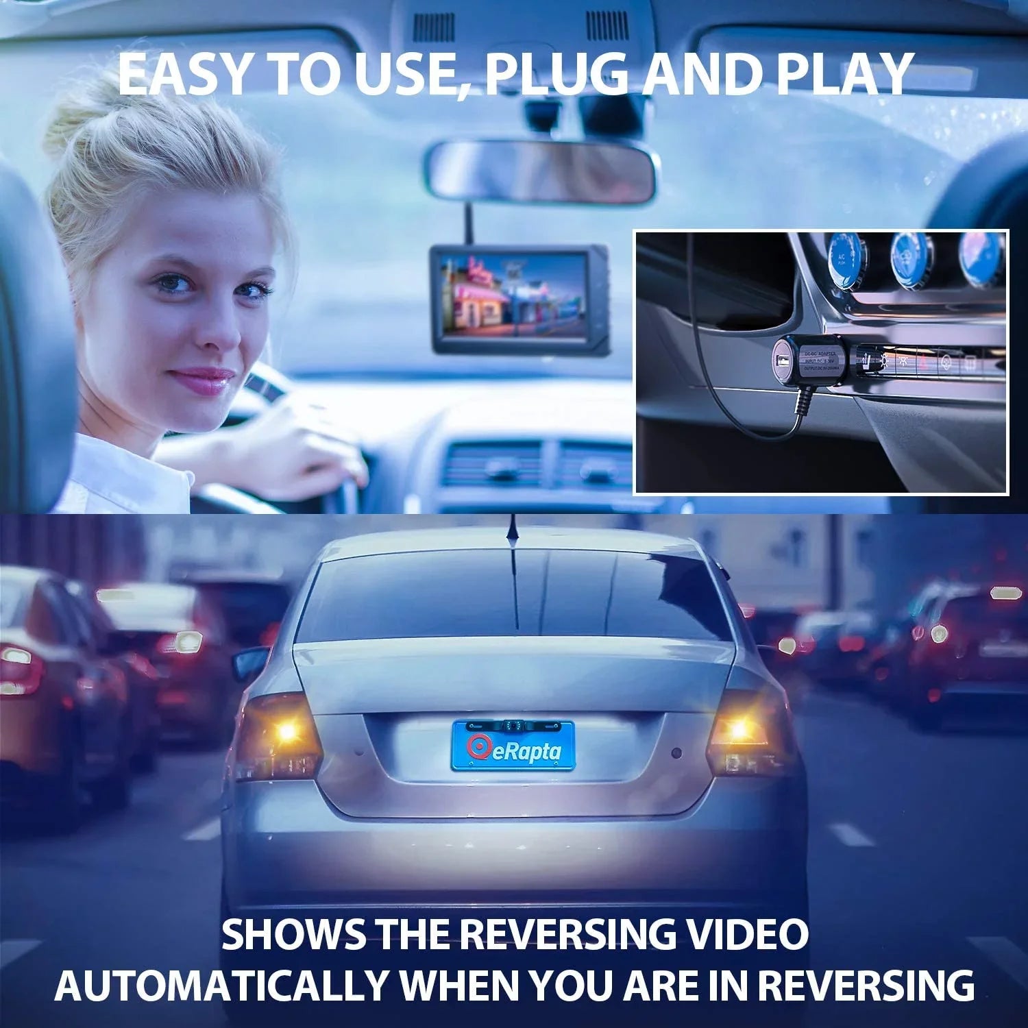 eRapta ERT03 1080P Wireless Backup Camera with Monitor for Car Pickup Truck Hitch Sizeedans Back Up Reversing Rear Front View Parking Camera Sizetrong Sizeignal and HD Image