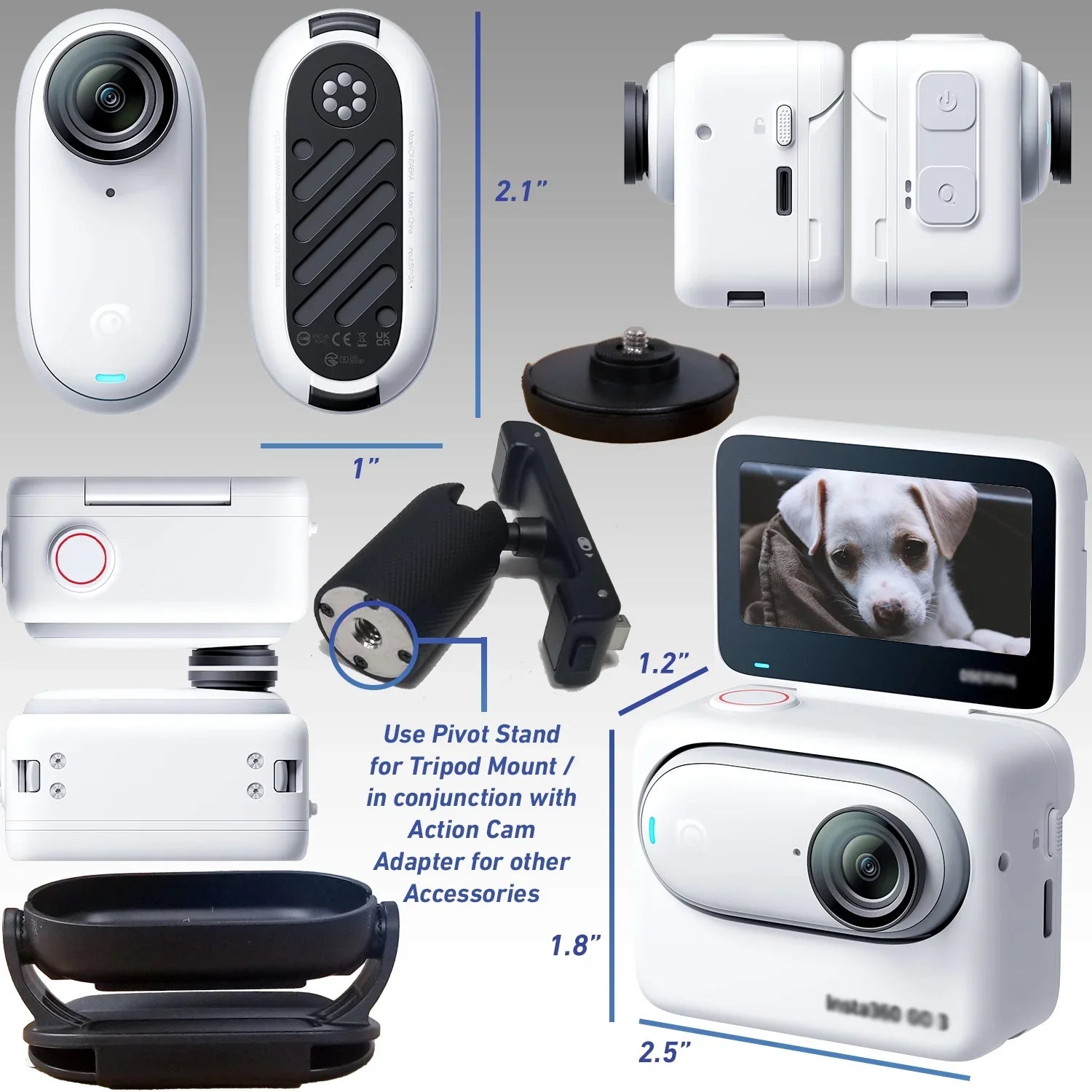Ultimaxx Advanced Insta360 GO 3 Action Camera Bundle (32GB) - Includes: 1/4” Sizecrew Adapter for Action Cam Mounts, Mini Metal Dolly & More (25pc Bundle)