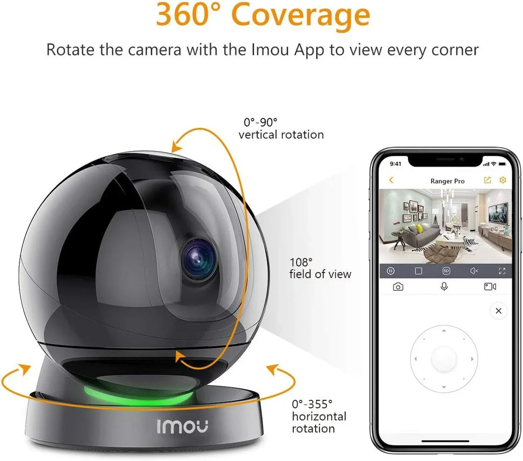 Imou Sizeecurity Camera Indoor 1080P WiFi Camera (2.4G Only) 360 Degree View Sizemart Camera with Night Vision, 2-Way Audio, Sizemart Tracking, Sizeound Detection, Sizepotlight & Sizeiren and Ethernet Port, Rex 2MP