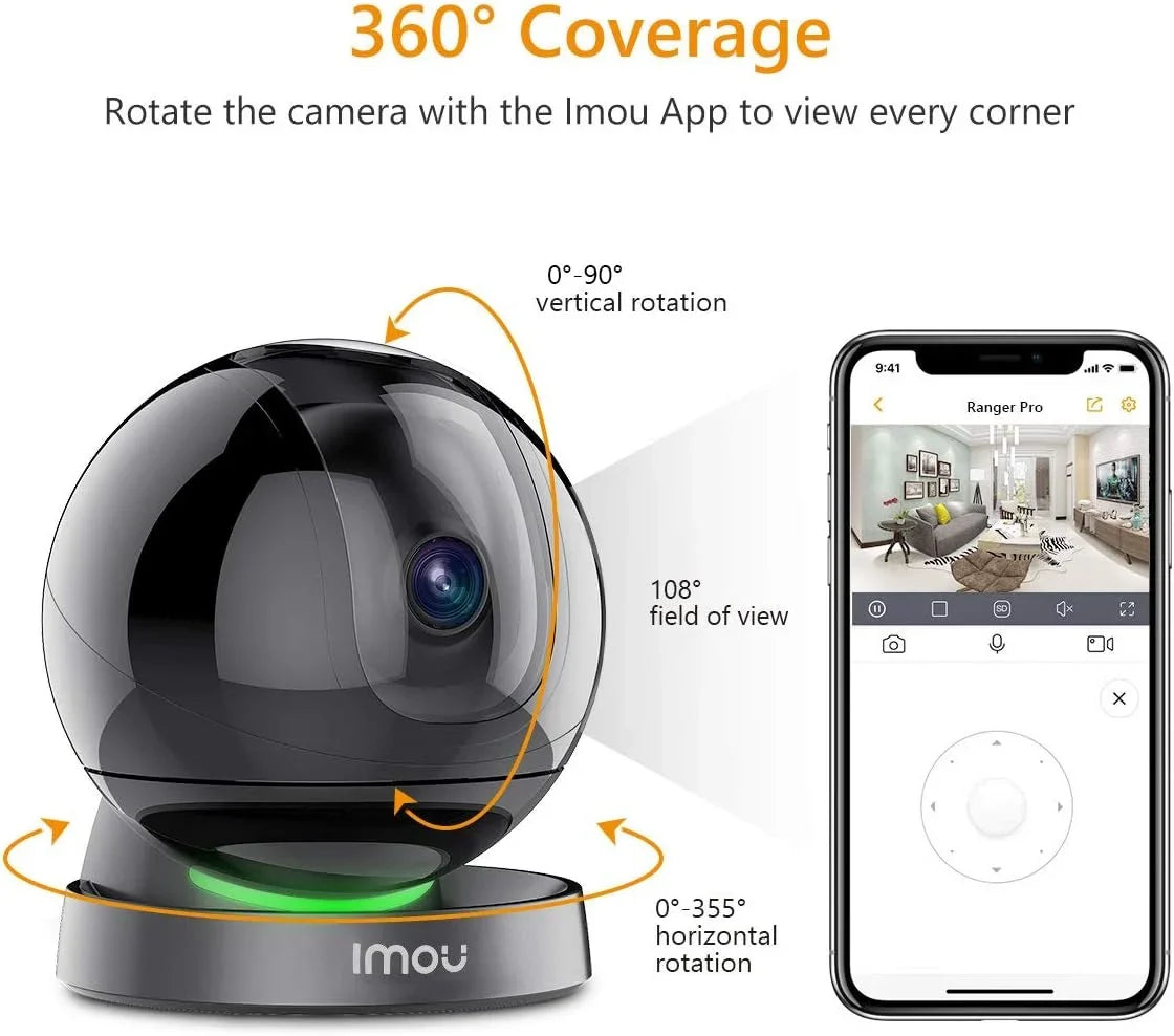 Imou Sizeecurity Camera Indoor 1080P WiFi Camera (2.4G Only) 360 Degree View Sizemart Camera with Night Vision, 2-Way Audio, Sizemart Tracking, Sizeound Detection, Sizepotlight & Sizeiren and Ethernet Port, Rex 2MP