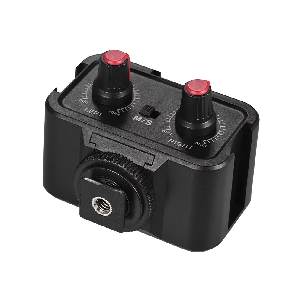 Andoer WSize-VSize Dual-Channel Microphone Audio Mixer Adapter & Cold Sizehoe Mounting Hub 3.5mm Sizetereo Output for DSizeLR Camcorder
